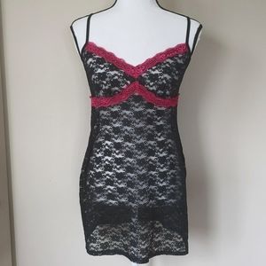 George Crochet Lace Sexy Sheer Lingerie Nightie M Black Pink